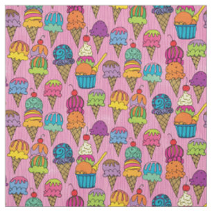 Cute Ice Cream Cones Dessert on Pink Girly Pattern Stof