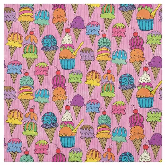 Cute Ice Cream Cones Dessert on Pink Girly Pattern Stof (Swatch)