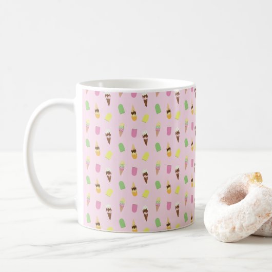 Cute Ice Cream Cones, Popsicle Ice Blocks op Roze Koffiemok (Met donut)