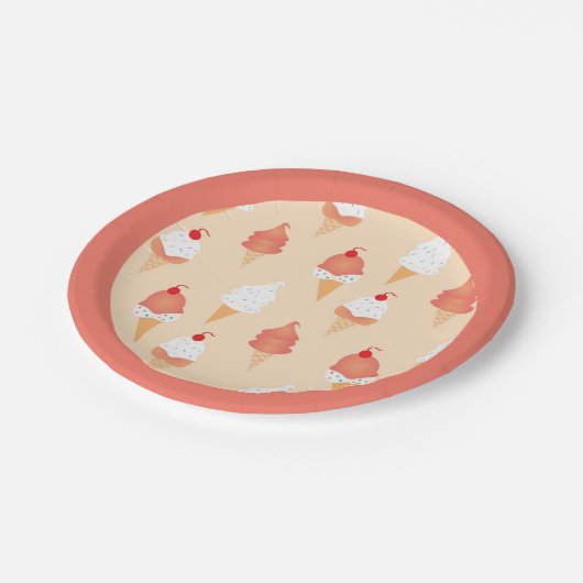 Cute Ice Cream Cones Sprinkles Cherries Papieren Bordje (Gekanteld)
