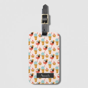 Cute Ice Cream Doodle Patroon Jouw namen toevoeg Bagagelabel