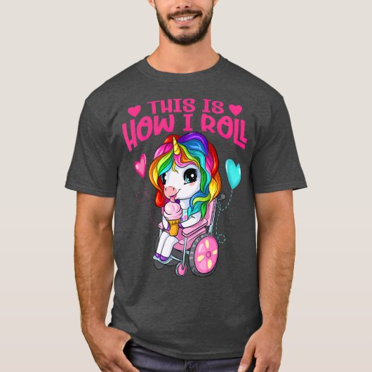 Cute Ice Cream Eating Unicorn Girl in rolstoel T-shirt (Voorkant)