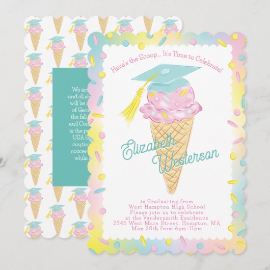 Cute Ice Cream Graduation Party Kaart (Voorkant / Achterkant)