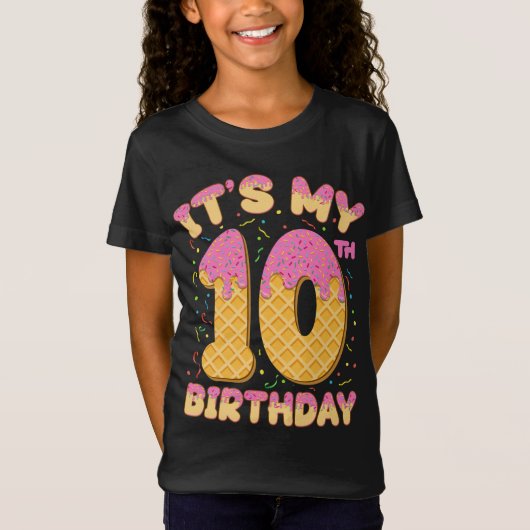 Cute Ice Cream Het is mijn 10e verjaardag 10 jaar  T-shirt (Voorkant)