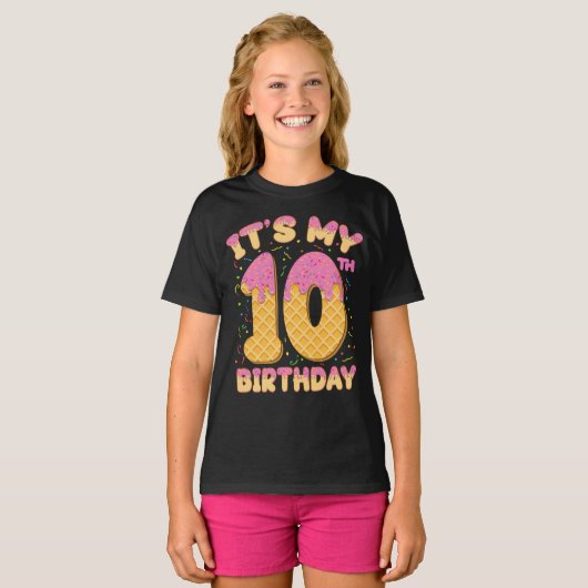 Cute Ice Cream Het is mijn 10e verjaardag 10 jaar  T-shirt (Voorkant volledig)