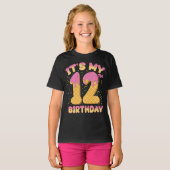 Cute Ice Cream Het is mijn 12e verjaardag 12 jaar  T-shirt (Voorkant volledig)