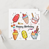 Cute Ice Cream Illustraties Kaart (Voorkant / Achterkant in situ)