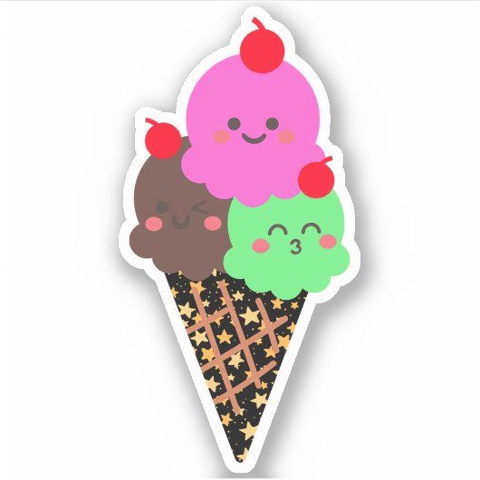 Cute Ice Cream - Kawaii Space Cone Sticker (Voorkant)