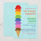 Cute Ice Cream Kids Birthday Party Invision Kaart (Voorkant / Achterkant)