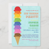 Cute Ice Cream Kids Birthday Party Invision Kaart (Voorkant)