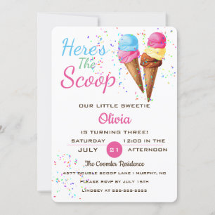 Cute Ice Cream Kids Birthday Party Invision Kaart
