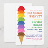 Cute Ice Cream Kids Birthday Party Invision Kaart (Voorkant / Achterkant)