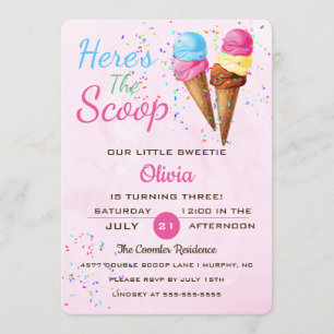 Cute Ice Cream Kids Birthday Party Invision Kaart