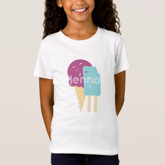 Cute Ice Cream Paars Blue Birthday Party T-shirt (Voorkant)