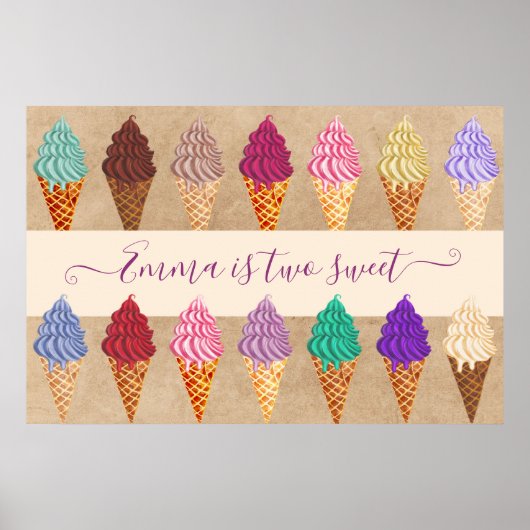 Cute Ice Cream Party Baby Girl 2 jaar of ouder Poster (Voorkant)