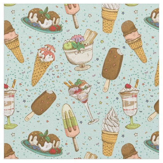 Cute Ice Cream Pattern Stof (Close Up)