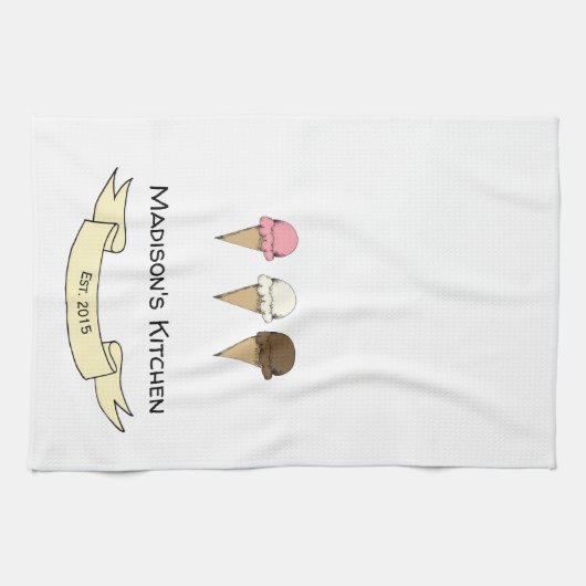 Cute Ice Cream Personlised Kitchen Theedoek (Horizontaal)