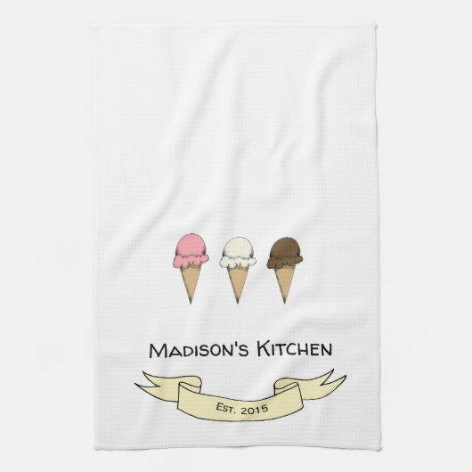 Cute Ice Cream Personlised Kitchen Theedoek (Verticaal)