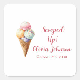 Cute Ice Cream Scoops Pastel Bridal Shower Vierkante Sticker