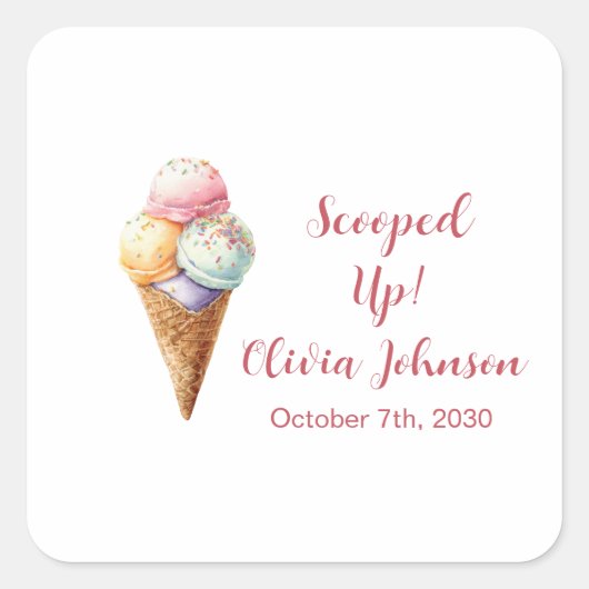 Cute Ice Cream Scoops Pastel Bridal Shower Vierkante Sticker (Voorkant)