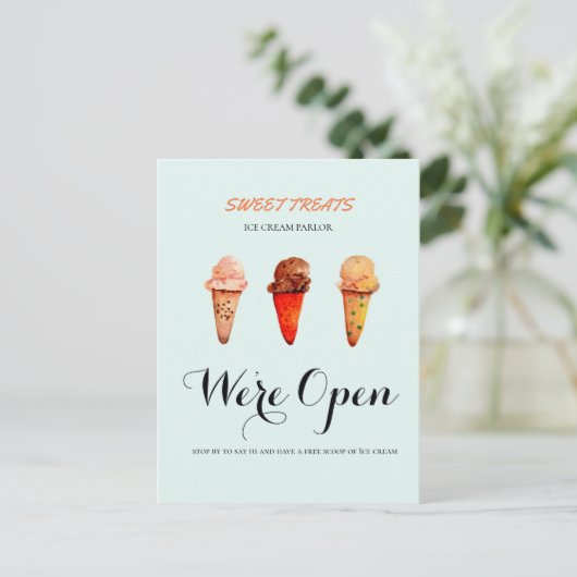 Cute Ice Cream shop We zijn open Briefkaart (Staand voorkant)