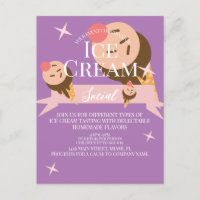 Cute Ice Cream Social Flyer Invitation Paars