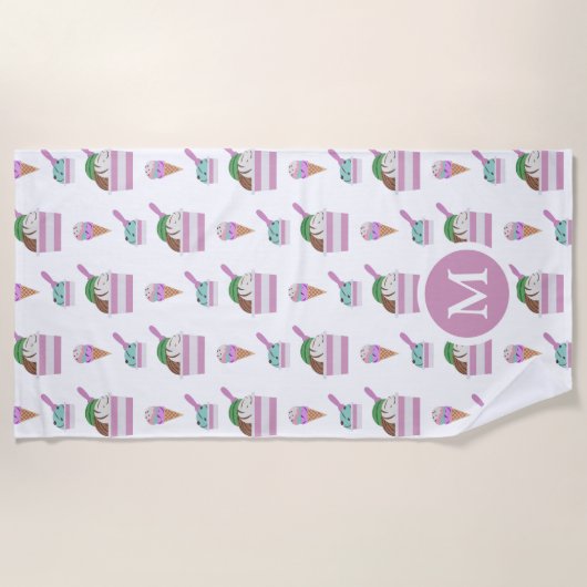Cute Ice Cream Summer Pattern Monogram Strandlaken (Voorkant)