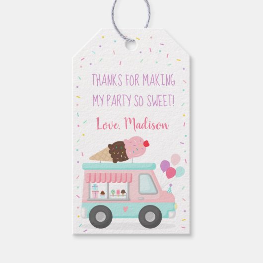 Cute Ice Cream Truck Birthday Bedankt Cadeaulabel (Voorkant)
