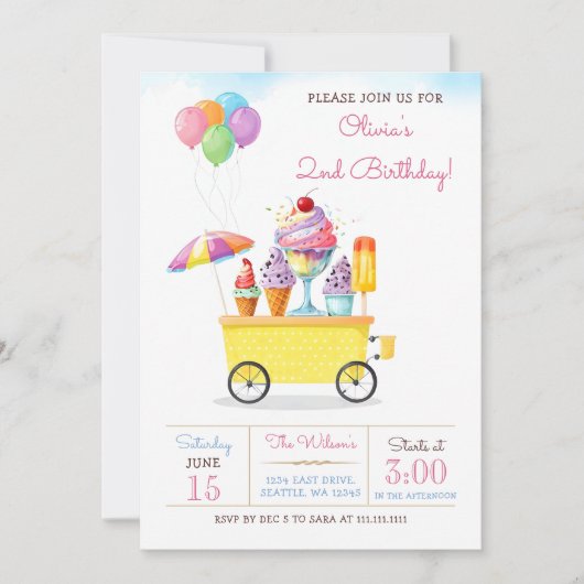 Cute Ice Cream Truck Birthday Kaart (Voorkant)