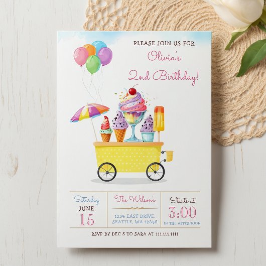 Cute Ice Cream Truck Birthday Kaart