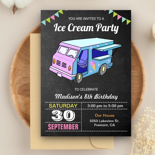Cute Ice Cream Truck Birthday Party Kaart