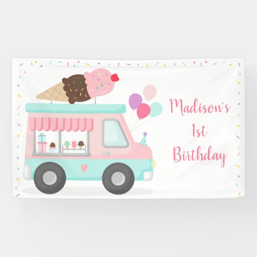 Cute Ice Cream Truck Birthday Spandoek (Horizontaal)