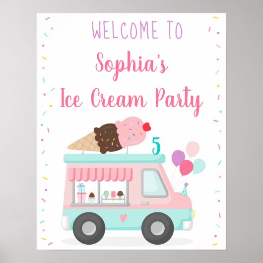 Cute Ice Cream Truck Birthday Welkom Poster (Voorkant)