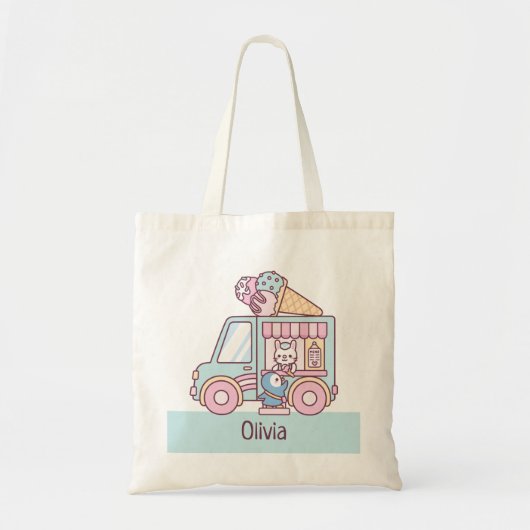 Cute Ice Cream Truck Bunny and Penguin canvas tas (Voorkant)