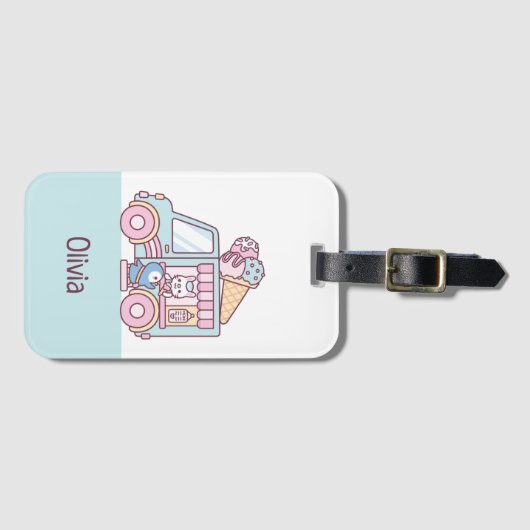 Cute Ice Cream Truck Bunny en Penguin Bagagelabel (Voorkant (horizontaal))