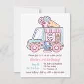 Cute Ice Cream Truck Kids Birthday Party Kaart (Voorkant)