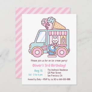 Cute Ice Cream Truck Kids Birthday Party Kaart