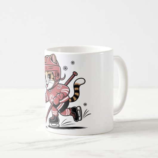 Cute Ice Hockey Cat Player – Fun Sports Cartoon De Koffiemok (Voorkant rechts)