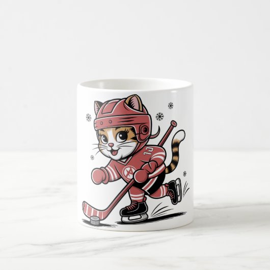 Cute Ice Hockey Cat Player – Fun Sports Cartoon De Koffiemok (Center)