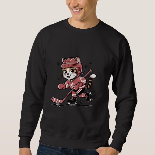 Cute Ice Hockey Cat Player – Fun Sports Cartoon De Trui (Voorkant)
