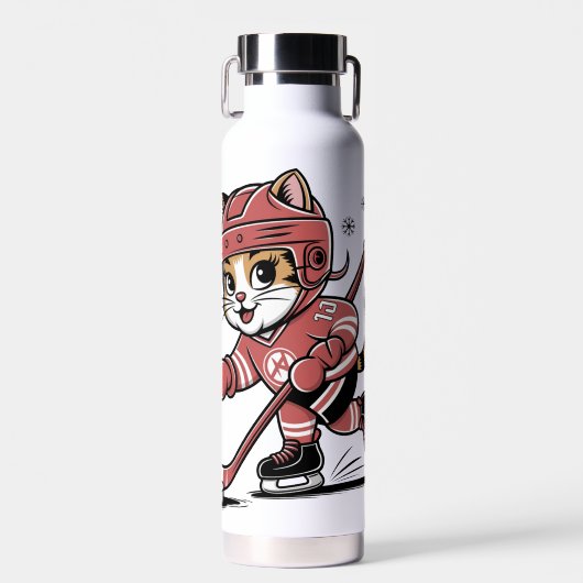 Cute Ice Hockey Cat Player – Fun Sports Cartoon De Waterfles (Voorkant)