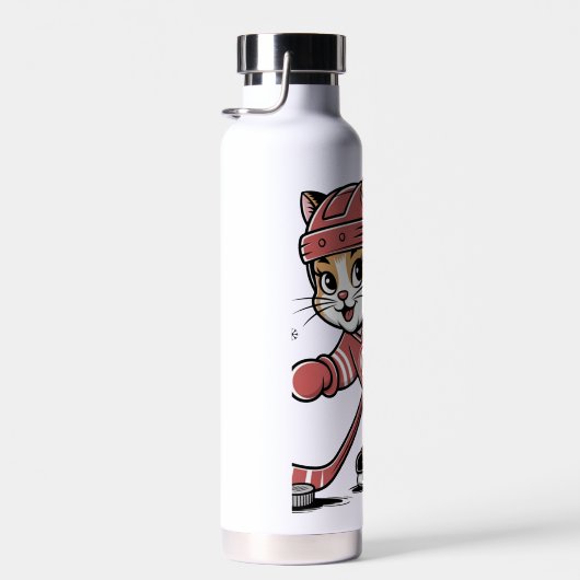 Cute Ice Hockey Cat Player – Fun Sports Cartoon De Waterfles (Rechts)