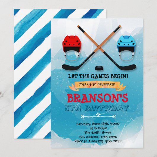 Cute ice hockey Invitation Kaart (Voorkant / Achterkant)