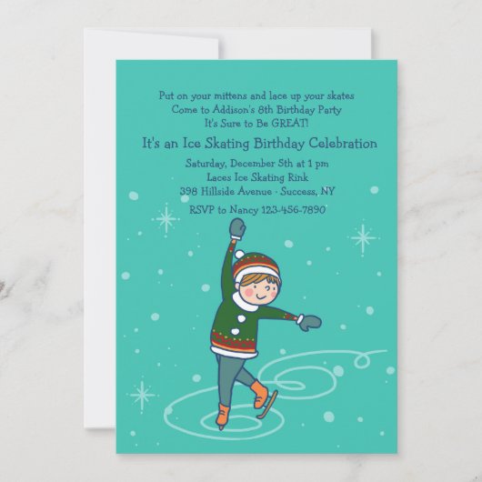 Cute Ice Skater Invitation Kaart (Voorkant)