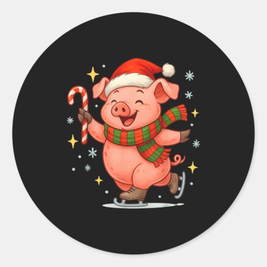 Cute Ice Skating G Funny Santa Christmas Holiday Ronde Sticker (Voorkant)