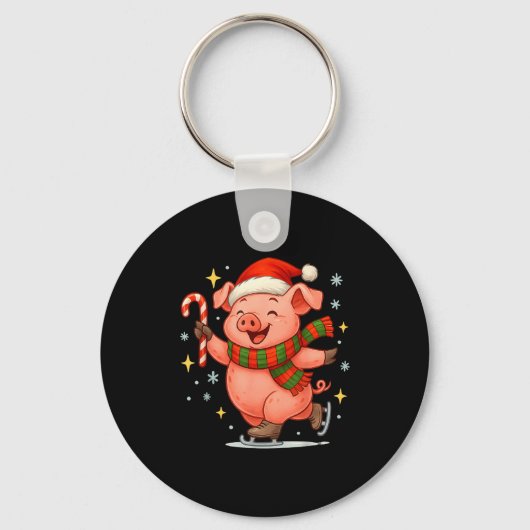 Cute Ice Skating G Funny Santa Christmas Holiday  Sleutelhanger (Voorkant)