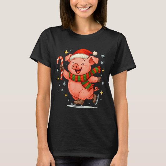 Cute Ice Skating G Funny Santa Christmas Holiday T-shirt (Voorkant)