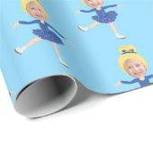 Cute Ice Skating Girl Custom Photo Template Blue Cadeaupapier (Rol Hoek)