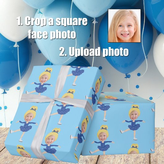 Cute Ice Skating Girl Custom Photo Template Blue Cadeaupapier