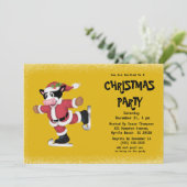 Cute Ice Skating Koe Gold kerstparty Kaart (Staand voorkant)